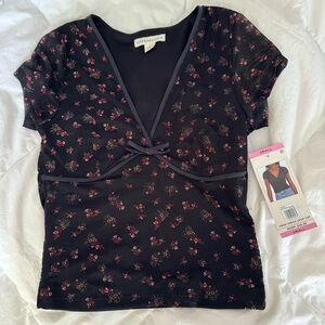 AEROPOSTALE Mesh V-Neck Floral Crop Top Women’s Size S